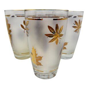 Libbey Frosted Gold Leaf Glasses MCM Vintage 5.25" juice high‎ ball VTG